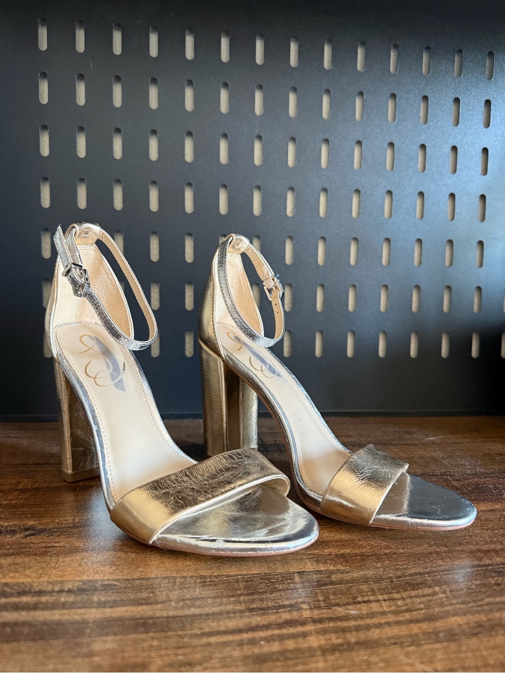 Sam Edelman Leather Block Heels Yaro Gold Silver Size 6.5
